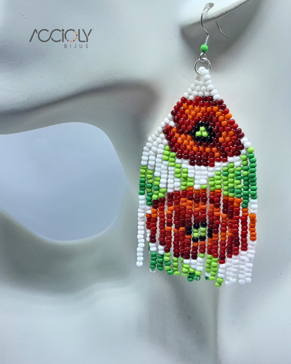 Brinco de Miçangas Tchecas Flores Vermelhas