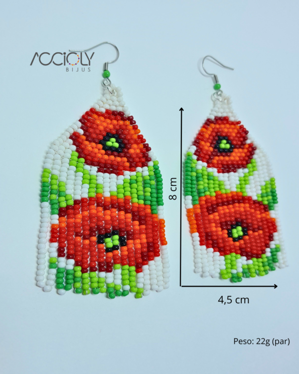 Brinco de Miçangas Tchecas Flores Vermelhas