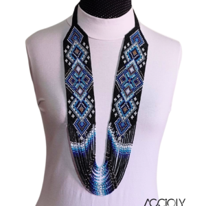 Maxicolar de Miçangas Tchecas Azul com Franjas