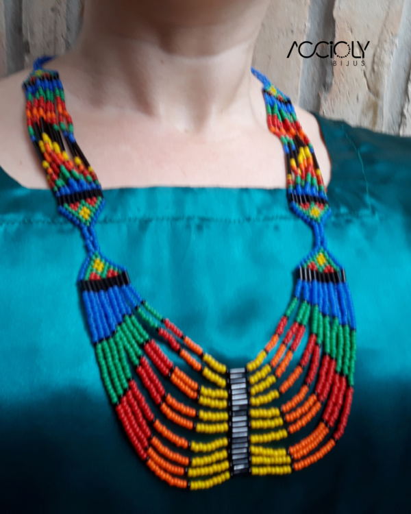 Colar de Miçangas Tchecas Étnico Multicolorido