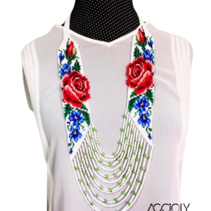 Maxicolar de Miçangas Tchecas Flores Vermelhas