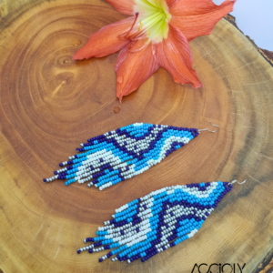 Brinco azul e prata de miçangas tchecas
