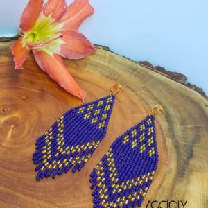 Brinco de miçangas tchecas azul e dourado